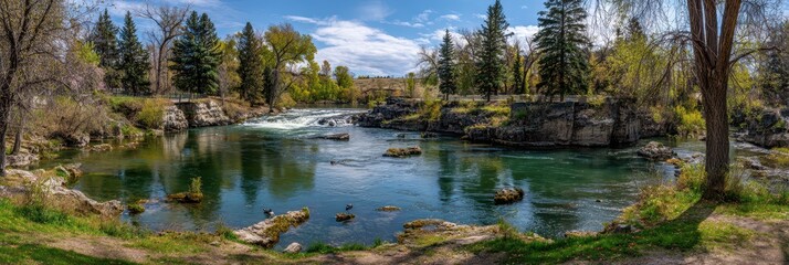 Tranquil Duck Pond at Giant Springs State Park in Great Falls Montana: A Scenic Blend of Water, Forest, and Nature