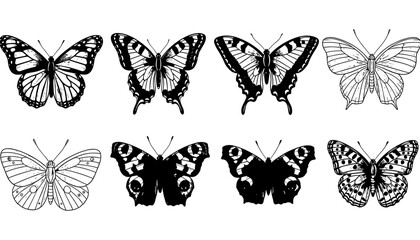 Naklejka premium Silhouette and outline butterflies collection for design projects