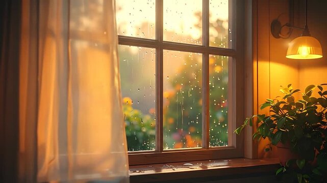 Warm Sunlight Through a Window Illuminates a Cozy Interior.