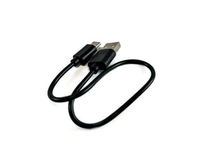 Fototapeta premium Black Charging Cable for Android Smartphone on White Background, High-Quality USB Charger