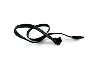 Black SATA Cable for PC on White Background, Alternative Angle Computer Accessory