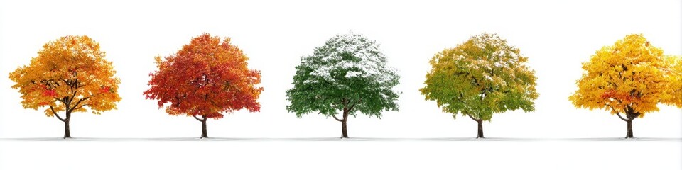 Naklejka premium Vibrant Seasonal Maple Tree: A Stunning Display of Four Seasons on a White Background