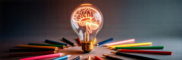 Idea concept with light bulb and brain