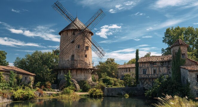 Moulin de la Salette: A Medieval Village in Lautrec with Charming Windmill and Half-Timbered Houses by the Church in Tarn