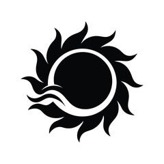 Black stylized sun and wave circle silhouette logo created for summer and travel themes Vector illustration