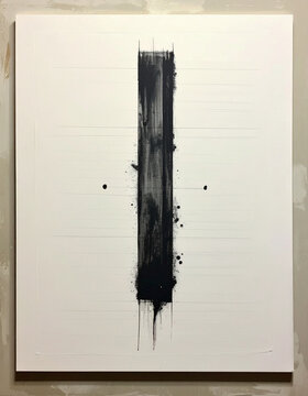 A large, plain sheet of canvas is marked with a single, deeply depressing, simple tally mark in black charcoal.