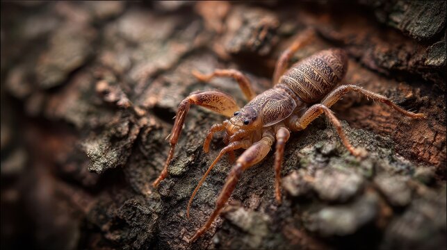Solifugae Encounter: A Closeup of a Brown Creature in Its Natural Habitat Amidst Tree Textures