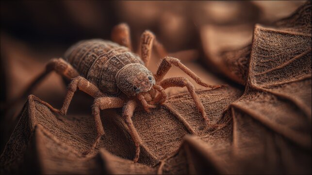 Solifugae: Intricate Macro Shot of a Brown Desert Creature Amidst Textured Tree Bark