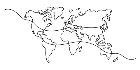 Continuous line world map Vector, illustration