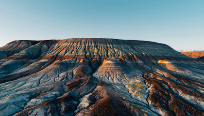 Abstract mineral plateau with rare earth crystals, metallic veins, detailed rock textures, soft natural lighting, and serene outdoor environment