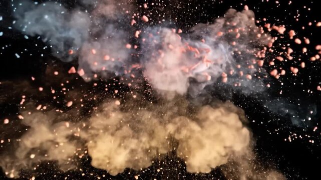 Colorful Powder Explosion: Dynamic Abstract Burst on Black Background