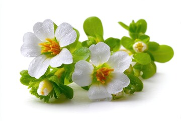Fototapeta premium Springtime Bacopa Monnieri: Ornamental Green Flowers with White Stamens in an Outdoor Garden Setting for Alternative Medicine Lovers