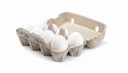egg carton with ten brown eggs arranged in two rows on neutral surface