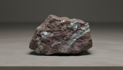 Raw rare earth ore chunk on neutral background with metallic texture