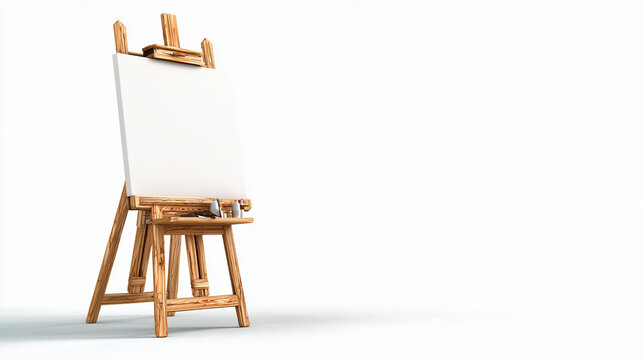 Empty canvas on wooden easel in a bright studio space - Powered by Adobe