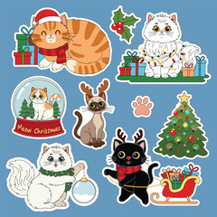 Sticker set. Cute Christmas cats. Vector illustration.