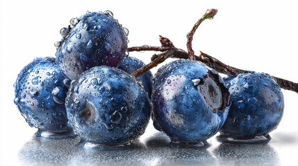 Fresh blueberries glistening with water droplets in bright light