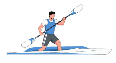 Kayaking Athlete Paddling on Water &ndash; Outdoor Sport Vector Illustration