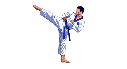 Karate Fighter Performing High Kick &ndash; Martial Arts Vector Illustration