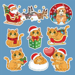 Sticker set. Cute Christmas cats. Vector illustration.