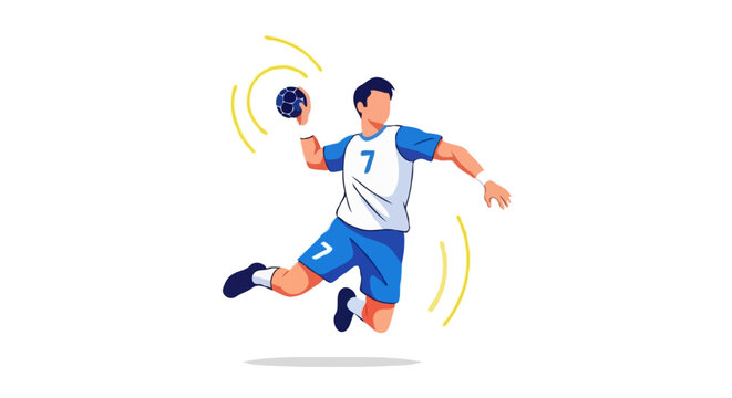 Handball Player Jumping and Throwing Ball &ndash; Dynamic Sports Vector Illustration