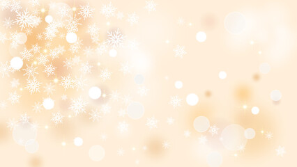 Soft Champagne Gold Christmas Background with White Snowflakes and Glowing Bokeh - Elegant Abstract Winter Illustration with Copy Space © JaRu Creative Studio