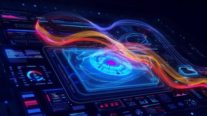 A vibrant, futuristic digital dashboard interface with glowing graphs, charts, and abstract neon light waves, representing data analysis, artificial intelligence, and modern technology concepts. - Powered by Adobe