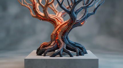 Glowing ember tree design with warm colors and minimalist style