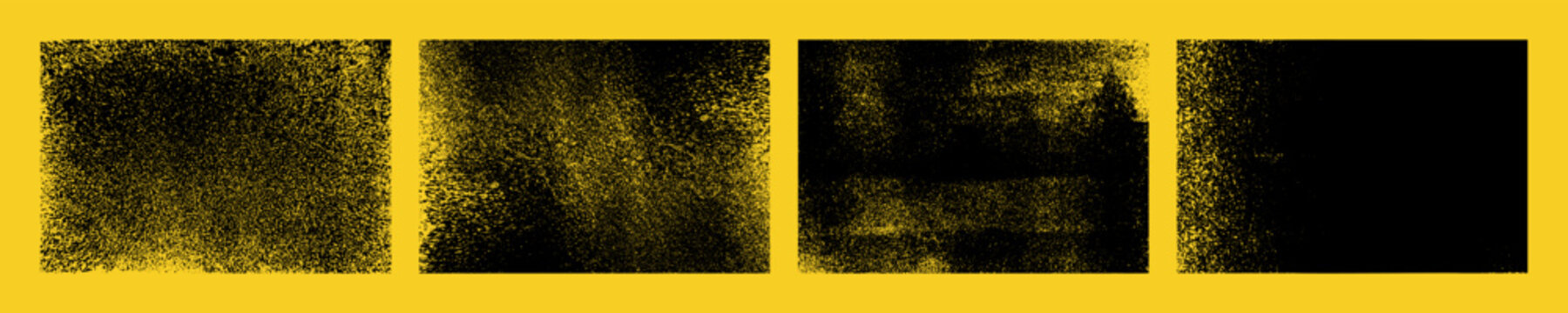 Set of grunge rolled ink stamp textures handmade with brayer. Horizontal backgrounds, rough vintage letterpress noisy overlays, linocut relief printing distressed shapes vector illustration isolated