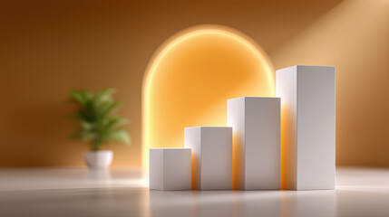 Growing bar chart with sun and plant business success sustainability and long term growth concept