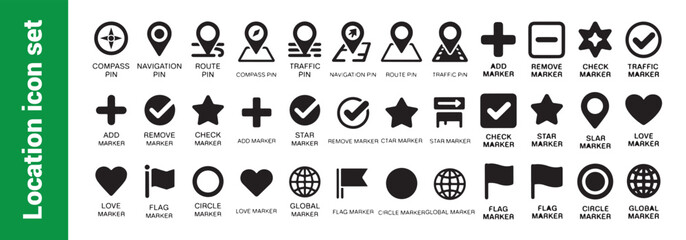 Location icon set. map pointer symbol collection. navigation markers, direction sign vector