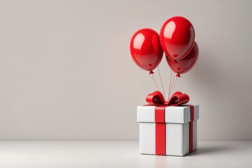 Gift Box with Red Ribbon and Balloons - Celebration Concept