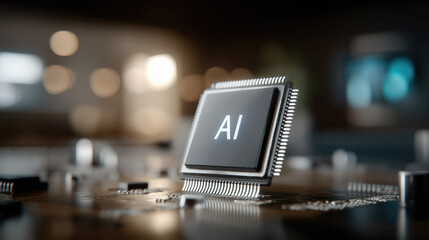 AI microchip on circuit board artificial intelligence hardware and digital innovation concept