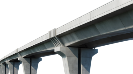 Modern elevated concrete viaduct for urban transportation infrastructure isolated on white