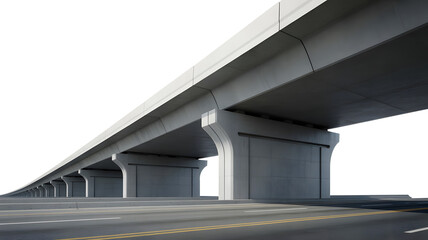 Modern elevated concrete highway structure and road underneath, representing urban infrastructure.