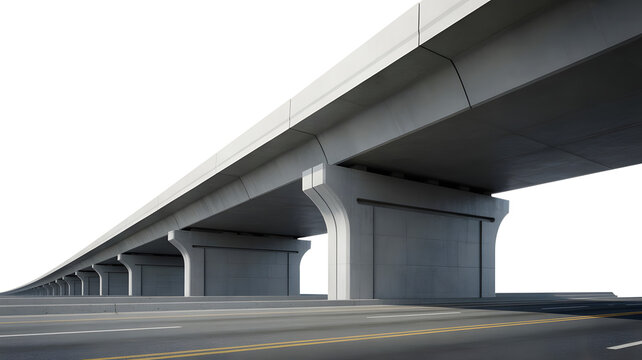 Modern elevated concrete highway structure and road underneath, representing urban infrastructure.