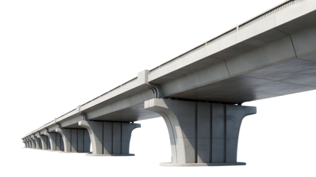 Modern elevated concrete flyover bridge structure with multiple support pillars extending afar