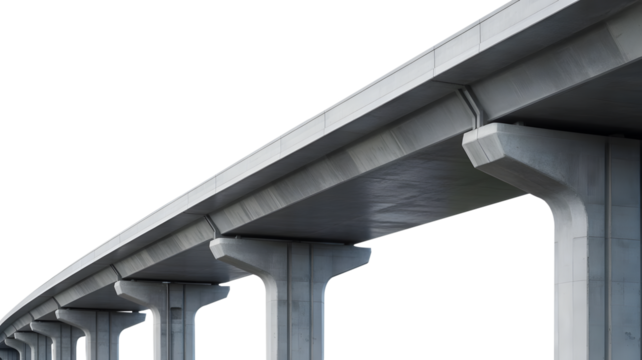 Modern concrete elevated highway structure featuring robust support pillars and a sleek road deck.