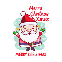 Cute Santa Christmas greeting card. Cute vector icon of santa with christmas gift .Cute cartoon character. Vector illustration. with a cute Santa Claus, a christmas tree, presents and ornaments.
