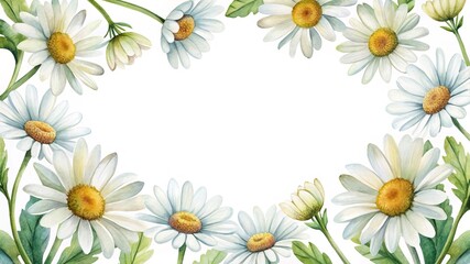 Obraz premium Watercolor Daisy Flower Frame with White Background for Spring or Summer Designs