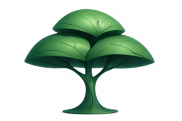 Stylized green tree featuring a layered canopy, smooth textures, and a sci-fi design for games, fantasy, nature, or alien concepts