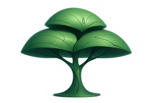 Stylized green tree featuring a layered canopy, smooth textures, and a sci-fi design for games, fantasy, nature, or alien concepts