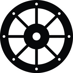 Obraz premium Simple black and white wheel icon with spokes