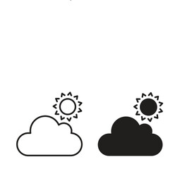 Cloud sun icon flat simple icon. Liner version - stock vector.