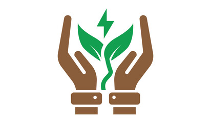 Minimalist hand holding green plant. vector illustration. new life concept