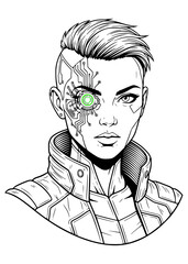 Cybernetic Female Futuristic Woman Silhouette .Cyberpunk Girl