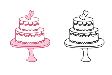 Wedding hand drawn cake line art illustration
