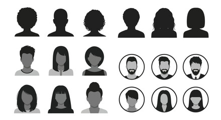 Collection of Diverse Anonymous Profile Avatar Icons Representing People and Users