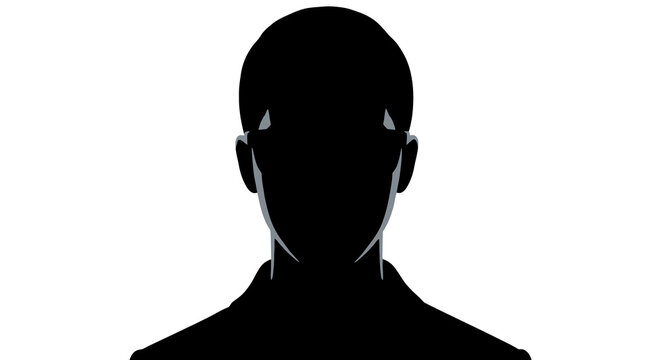 A stark, minimalist silhouette representing an unknown person's identity, conveying the concept of anonymity, digital privacy, and a generic user profile placeholder graphic