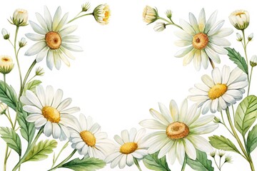 Fototapeta premium Delicate White Daisy Flower Arrangement, Watercolor Style, Botanical Illustration for Background